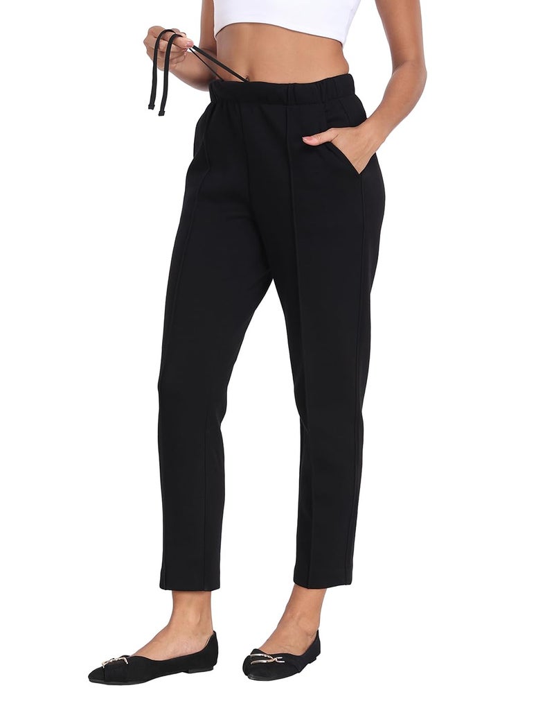HDE Women's Pull On Pintuck Pants Casual Travel Dressy Sweatpants with Pockets Black - M - Image 4