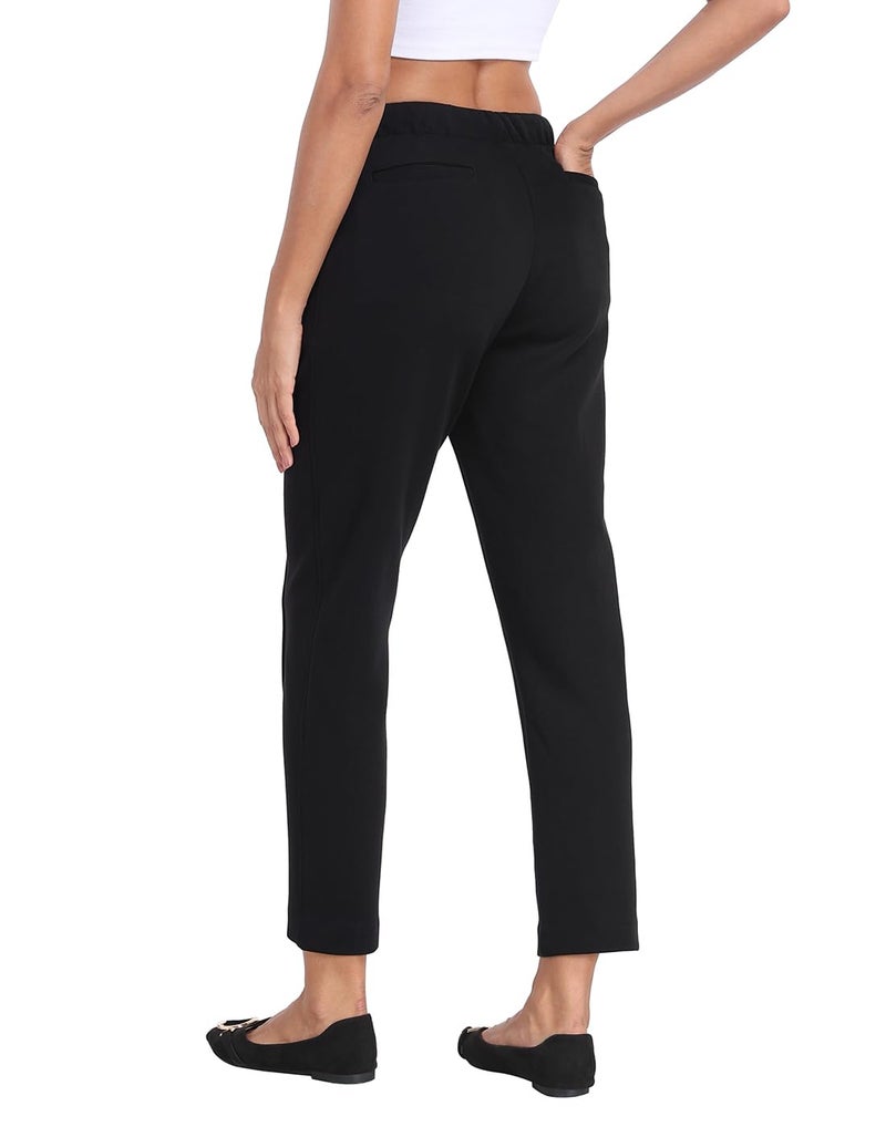 HDE Women's Pull On Pintuck Pants Casual Travel Dressy Sweatpants with Pockets Black - M - Image 5