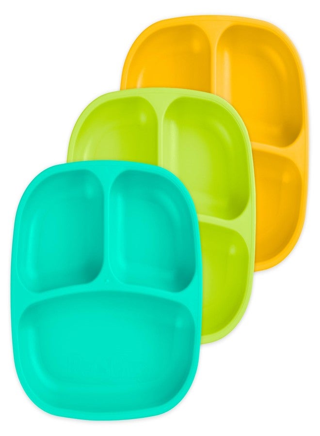 Re-Play Toddler Plates with Dividers - Deep-Walled 3 Compartments Divided Plates for Kids - Dishwasher & Microwave Safe - Made in USA - Set of 3-7.37" x 7.37" x 1.25" - Aqua Asst - Image 1