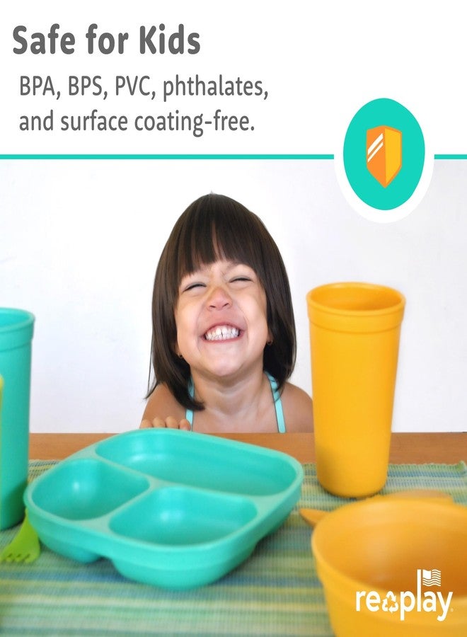 Re-Play Toddler Plates with Dividers - Deep-Walled 3 Compartments Divided Plates for Kids - Dishwasher & Microwave Safe - Made in USA - Set of 3-7.37" x 7.37" x 1.25" - Aqua Asst - Image 4