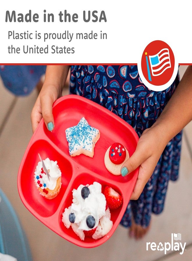 Re-Play Toddler Plates with Dividers - Deep-Walled 3 Compartments Divided Plates for Kids - Dishwasher & Microwave Safe - Made in USA - Set of 3-7.37" x 7.37" x 1.25" - Aqua Asst - Image 3
