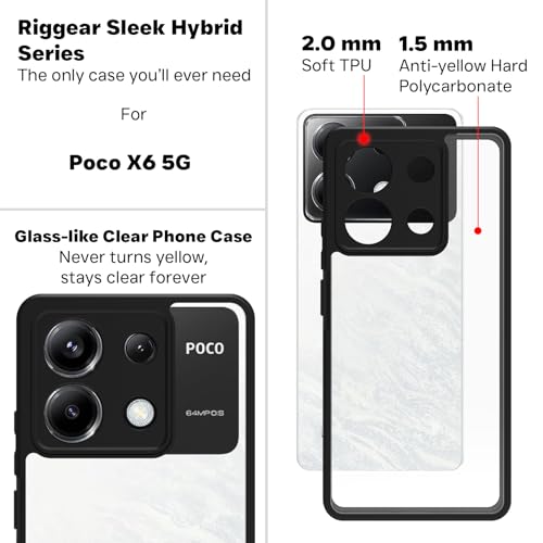 RIGGEAR Shockproof Sleek Hybrid Armor Back Cover Case Compatible with Poco X6 5G / Redmi Note 13 Pro 5G (Clear PC + Black TPU Bumper) - Image 4