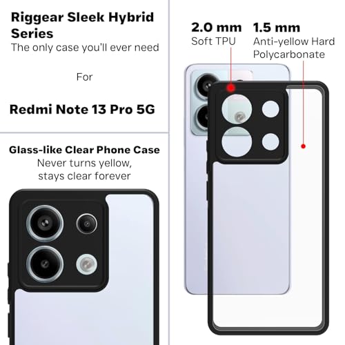 RIGGEAR Shockproof Sleek Hybrid Armor Back Cover Case Compatible with Poco X6 5G / Redmi Note 13 Pro 5G (Clear PC + Black TPU Bumper) - Image 3