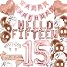 DUFACAI 15th Birthday Decorations for Girls Rose Gold 15th Happy Birthday Tiara Sash Hello Fifteen Party Supplies Number 15 Balloons 15 Years Old Bday Party Kit for Her Girl Rose gold - Image 2