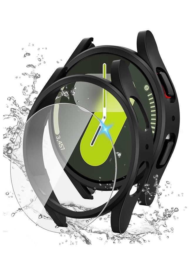 Applies to Samsung Galaxy Watch 7 Screen Protector Case 44mm Accessories, Hard PC Bumper/HD Anti-Fog Tempered Glass Protective Film for Women Men, Black - Image 1