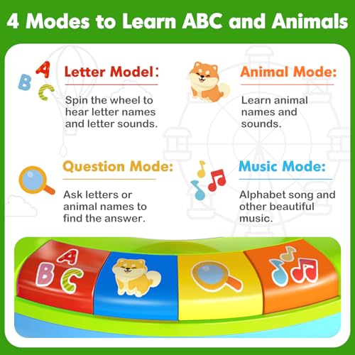 Aigybobo Toys for 1 2 3 Years Old Boys Girls, Musical Spin & Sing Alphabet Zoo with Lights & Sounds, Learning Educational Toys for Toddler 1-3, Christmas Birthday Gifts for Baby Kids Age 6-9-12-18 Months - Image 3