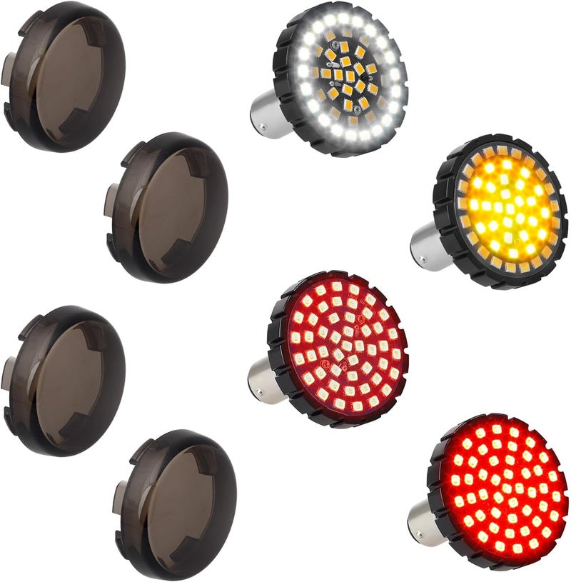 NTHREEAUTO 1157 LED Front Rear Turn Signals Brake Light with Smoked Lens Cover - 2 Inch Bullet Turn Signal Lights Kit for Harley - Image 1