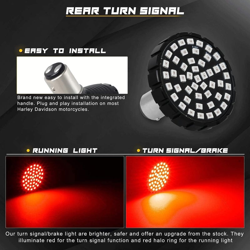 NTHREEAUTO 1157 LED Front Rear Turn Signals Brake Light with Smoked Lens Cover - 2 Inch Bullet Turn Signal Lights Kit for Harley - Image 3