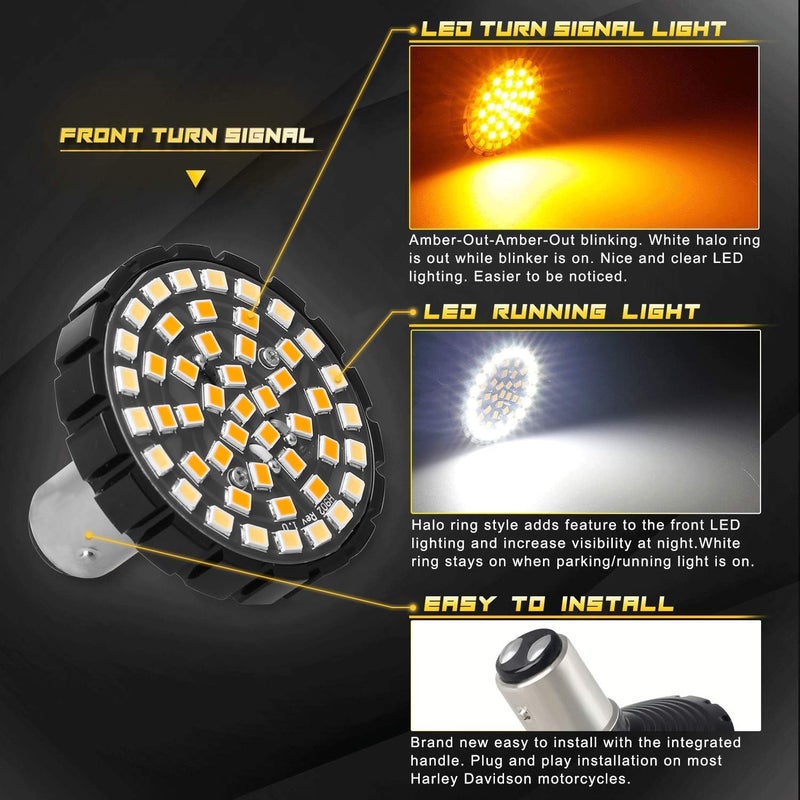 NTHREEAUTO 1157 LED Front Rear Turn Signals Brake Light with Smoked Lens Cover - 2 Inch Bullet Turn Signal Lights Kit for Harley - Image 2