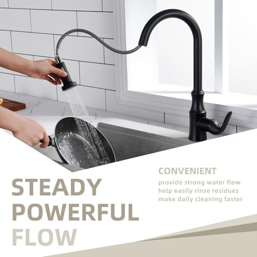 Angle Simple Faucet Spray Head Matte Black, Angle Simple Replacement Pull Down Sprayer, Sink Faucet Nozzle Sprayer with Stream and Spray Mode - Image 5