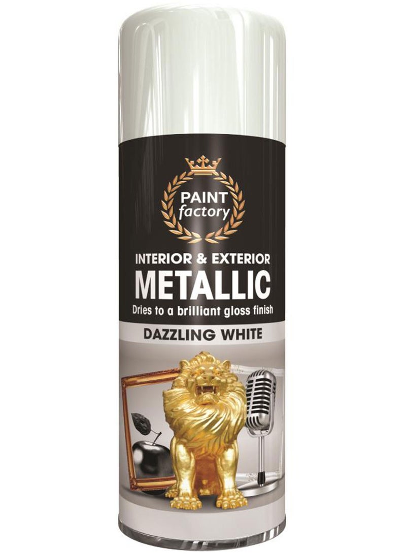 مصنع الطلاء دهان بخاخ معدني أبيض من باينت فاكتوري ٤٠٠مل - يجف بسرعة عالي الأداء، مناسب للاستخدام الداخلي والخارجي، للاستعمال على المعدن والبلاستيك والخشب. - Image 1