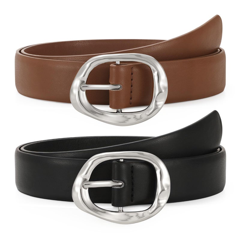 TRIWORKS 2 Pack Leather Belts for Women Fashion Waist Belt with Liquid Shapes Women Belt for Jeans Pants Dresses - Image 1