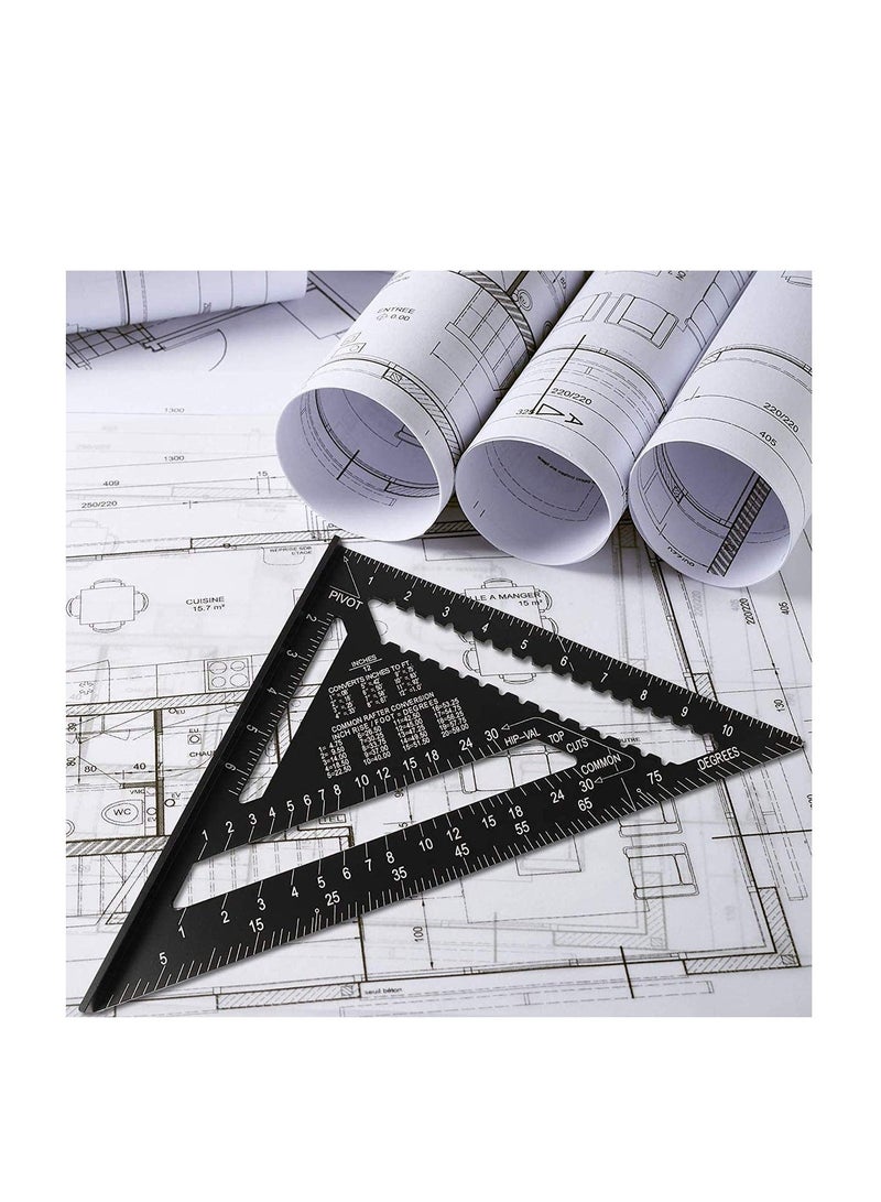 Triangle Ruler, Black Square Protractor, High Precision Aluminum Alloy Triangle Ruler, Layout Measuring Tool for Engineer Carpenter Home Builders, Artist 7 Inch Metric and Imperial  - Image 3