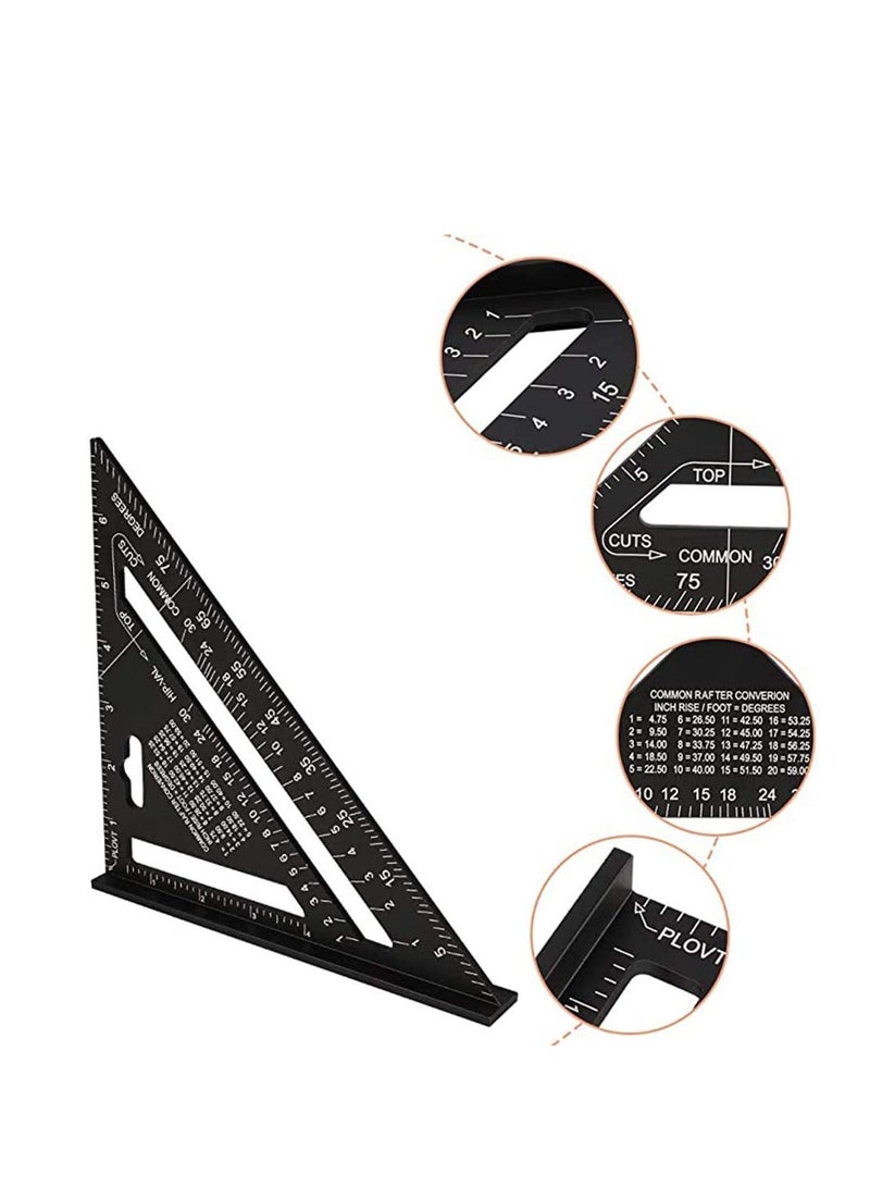 Triangle Ruler, Black Square Protractor, High Precision Aluminum Alloy Triangle Ruler, Layout Measuring Tool for Engineer Carpenter Home Builders, Artist 7 Inch Metric and Imperial  - Image 4