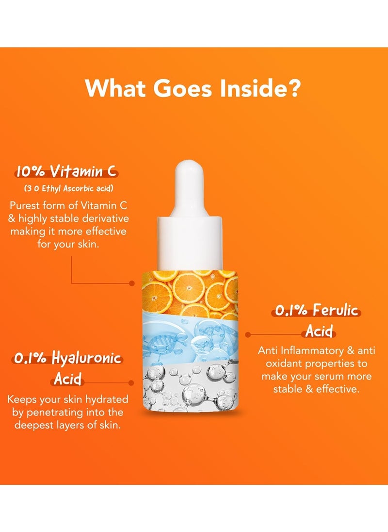 BELLAVITA C GLOW Face Serum | Vitamin C Serum 10%, 0.1% Ferulic Acid & Hyaluronic Acid | 99% Pure Form of Vitamin C,for Glowing Skin, Reduce Dark Spots Non-Irritating | Non-Sticky | Brightening Vit C Formula |30 ml  - Image 3