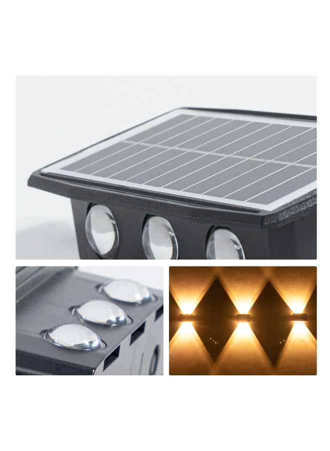 مودي مصباح حائط يعمل بالطاقة الشمسية، ضوء ذهبي، 6 مصابيح LED للأعلى والأسفل، مقاوم للماء IP65، يعمل بالطاقة الشمسية، فيلا، حديقة، سياج، شرفة، مصباح حائط زخرفي مع وقت تشغيل 8 ساعات، قطعتين - Image 3