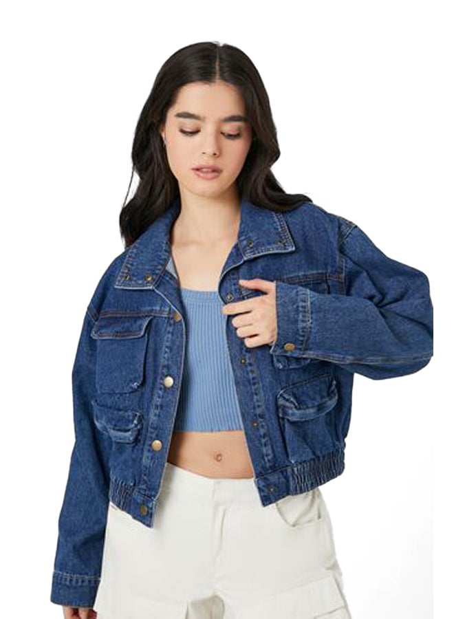 FOREVER 21 Snap-Button Denim Trucker Jacket - Image 2
