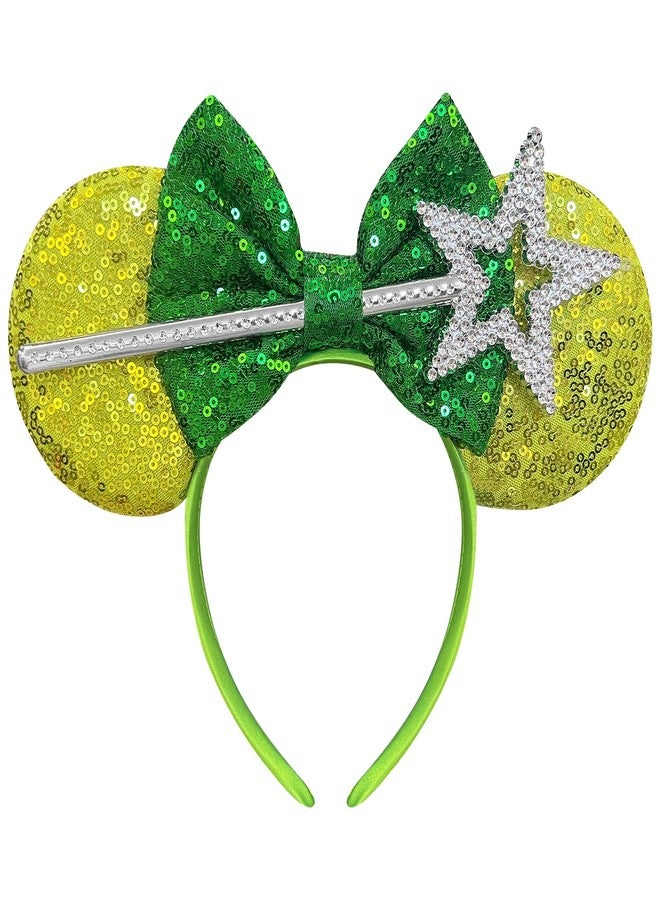 Bmobuo Cute Mouse Ears Headband for Women Sequin Green Bows Park Ears Fairy Halloween Costume