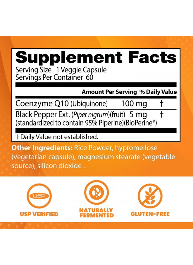 Doctor's BEST - High Absorption CoQ10 with BioPerine, Vegan, Gluten Free, Naturally Fermented, Heart Health & Energy Production, 100 mg 60 Veggie Caps - Image 1