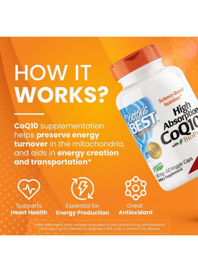 Doctor's BEST - High Absorption CoQ10 with BioPerine, Vegan, Gluten Free, Naturally Fermented, Heart Health & Energy Production, 100 mg 60 Veggie Caps - Image 1