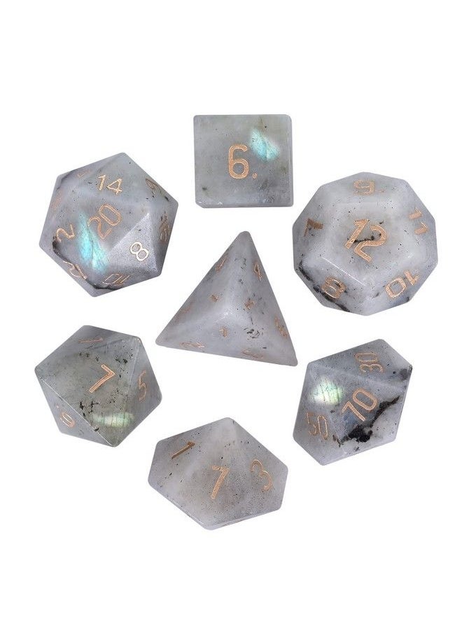 Loveliome - 7 Pcs Polyhedral Dnd Dice Stone Crystal Set For Rpg Role Playing Games Dungeons And Dragons Table Games Moonstone - Image 1