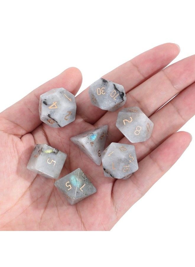 Loveliome - 7 Pcs Polyhedral Dnd Dice Stone Crystal Set For Rpg Role Playing Games Dungeons And Dragons Table Games Moonstone - Image 1
