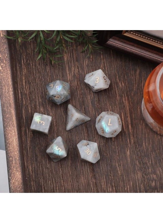 Loveliome - 7 Pcs Polyhedral Dnd Dice Stone Crystal Set For Rpg Role Playing Games Dungeons And Dragons Table Games Moonstone - Image 1