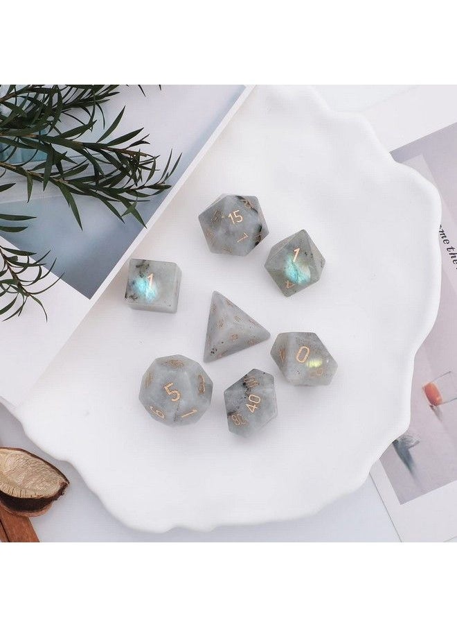 Loveliome - 7 Pcs Polyhedral Dnd Dice Stone Crystal Set For Rpg Role Playing Games Dungeons And Dragons Table Games Moonstone - Image 1