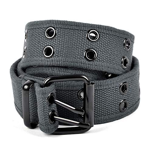boxed-gifts Solid Color Military and Casual Canvas Belt, Double Grommet Unisex Belt for Men and Women - Charcoal - Image 1
