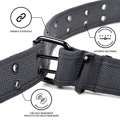 boxed-gifts Solid Color Military and Casual Canvas Belt, Double Grommet Unisex Belt for Men and Women - Charcoal - Image 2