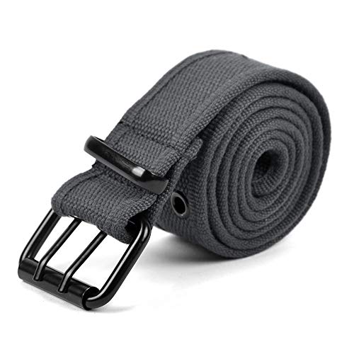 boxed-gifts Solid Color Military and Casual Canvas Belt, Double Grommet Unisex Belt for Men and Women - Charcoal - Image 5