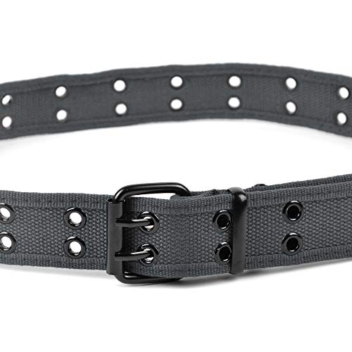 boxed-gifts Solid Color Military and Casual Canvas Belt, Double Grommet Unisex Belt for Men and Women - Charcoal - Image 3
