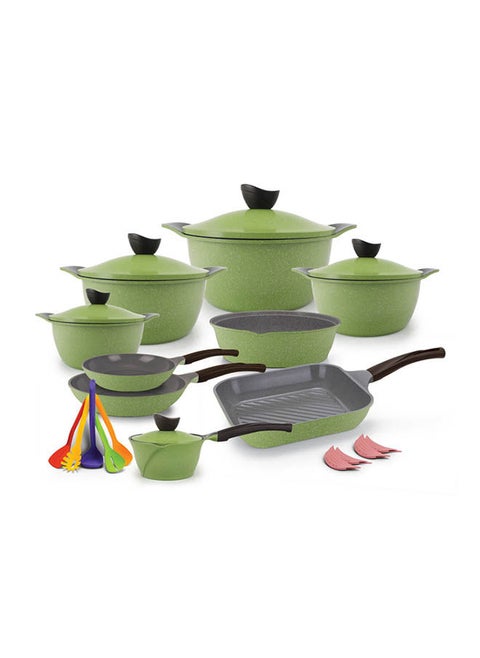 Granite Set 23 Pcs (4 pots 20-24-28-32 + 2 frying pan 22-26 + tray 26 + grill 28 + casserole with lid 16 + 4 silicone gloves + 5 distrbution tools)