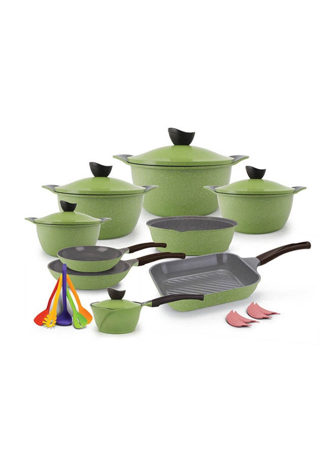 Granite Set 23 Pcs (4 pots 20-24-28-32 + 2 frying pan 22-26 + tray 26 + grill 28 + casserole with lid 16 + 4 silicone gloves + 5 distrbution tools)