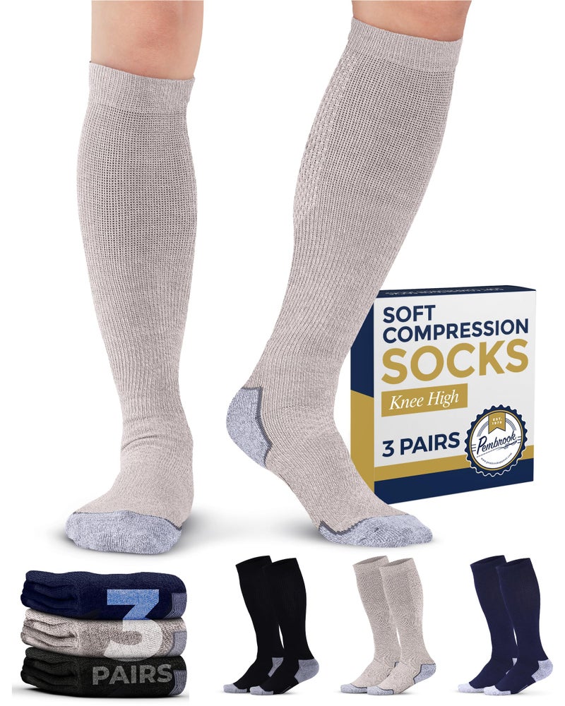 Pembrook Compression Socks for Men - 3 Pack | Graduated Compression Socks for Men | Travel, Athletic, Work | Black, Tan, Navy - Image 1