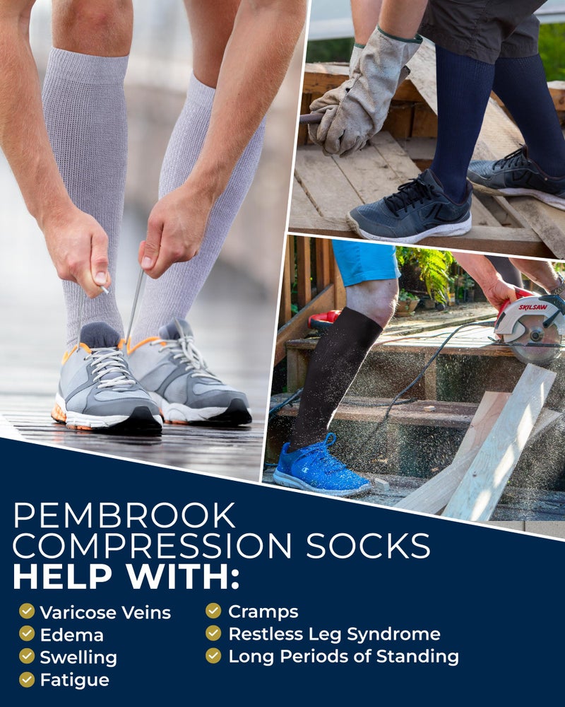 Pembrook Compression Socks for Men - 3 Pack | Graduated Compression Socks for Men | Travel, Athletic, Work | Black, Tan, Navy - Image 4