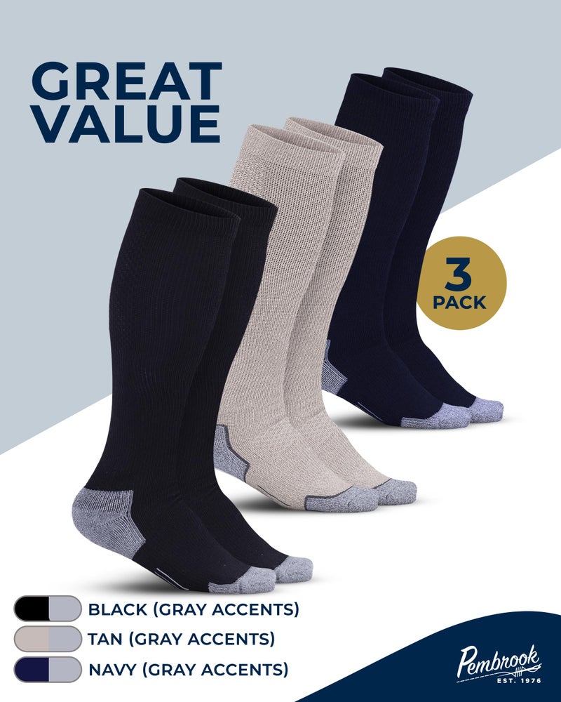 Pembrook Compression Socks for Men - 3 Pack | Graduated Compression Socks for Men | Travel, Athletic, Work | Black, Tan, Navy - Image 5