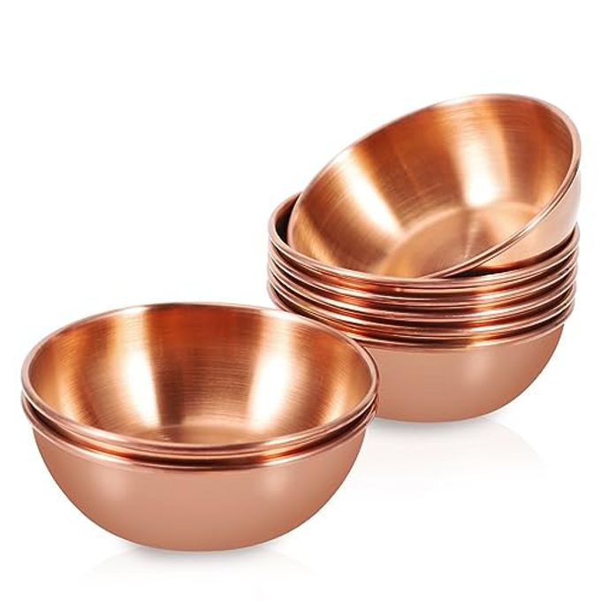 Amytalk 8 Pack 3.2inch Stainless Steel Sauce Dishes Mini Individual Saucers Bowl Round Seasoning Dishes Sushi Dipping Bowl Appetizer Plates, Rose Gold