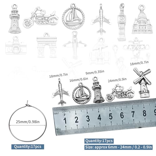 CNYMANY 17 pcs Wine Glass Charms, World Travel Themed Goblet Drink Markers Tags with Buckle Design for Wine Cocktail Champagne Tasting Party Favors Decoration Supplies Gifts - Image 2
