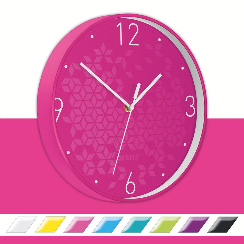 Leitz WOW Quartz Wall Clock Perfect for Office Kitchen Living room and Bathroom 29 cm  Pink