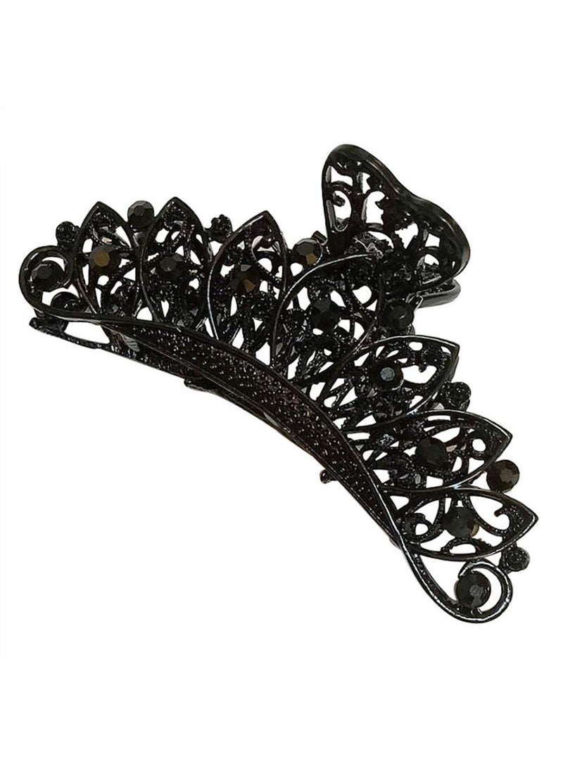 Fodattm Lady Women Black Retro Flowers Hair Claw Clip Vintage Rhinestone Alloy Large Size Hair Jaw Clips Hairpin Large Fancy Hair Barrette for Thick Hair B 
