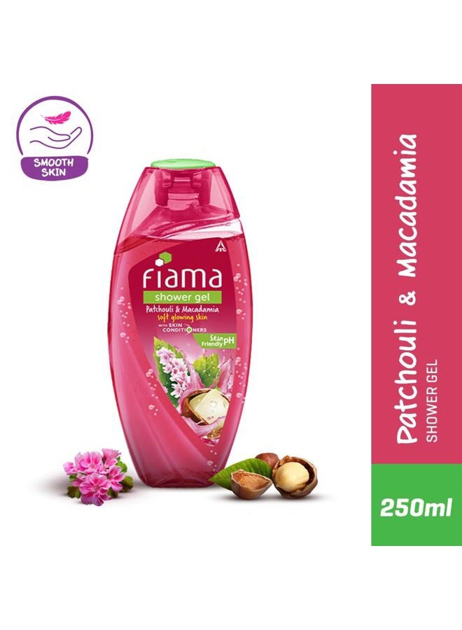 Fiama جل استحمام باتشولي و مكاديميا، غسول للجسم مع مرطبات للبشرة للحصول على بشرة ناعمة ومتألقة، زجاجة 250 مل، متعدد - Image 2