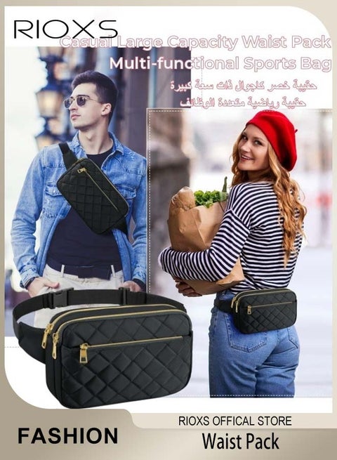 حقيبة الخصر عارضة ذات السعة الكبيرة حقيبة الهاتف المحمول الرياضية متعددة الوظائف للرجال والنساء السفر والرحلات متعددة الأغراض جيب خفيفة الوزن حقيبة ظهر مقاومة للماء