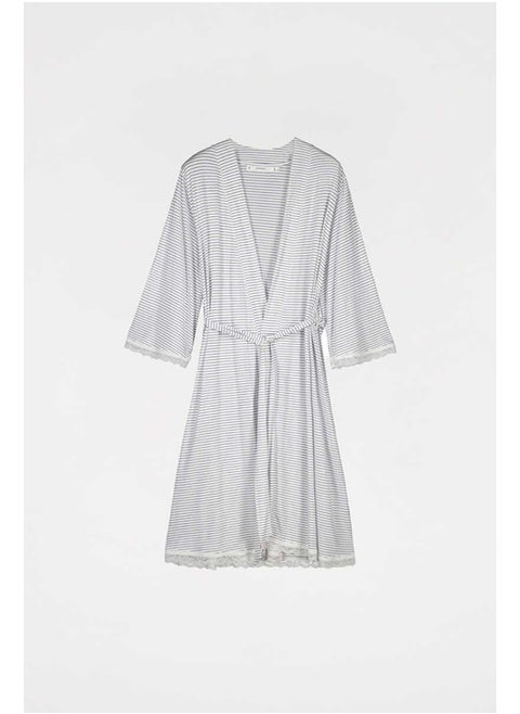 Striped print midi maternity dressing gown