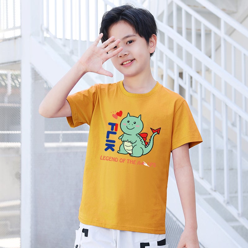 Children's Short-Sleeved Cotton T-Shirt Boys and Girls Tops Breathable Round Neck Printed Summer Half-Sleeved Suitable for Small and Medium-Sized Kidsren - Image 1