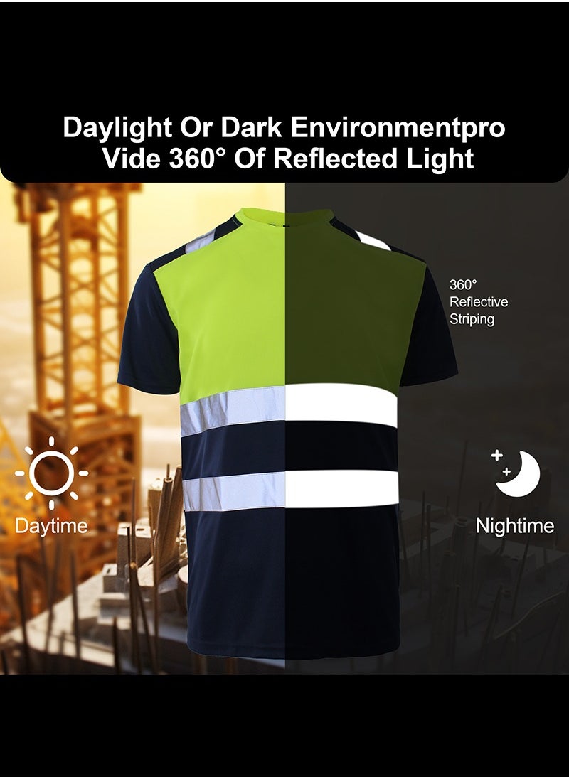 Zuolaya - Safety Shirts for Men Reflective High Visibility Quick Dry Short Sleeve Construction Work T Shirts Green/Black - Image 1