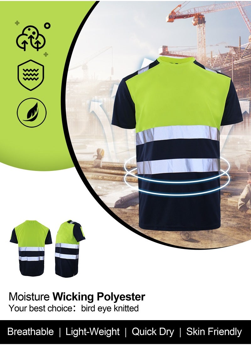 Zuolaya - Safety Shirts for Men Reflective High Visibility Quick Dry Short Sleeve Construction Work T Shirts Green/Black - Image 1