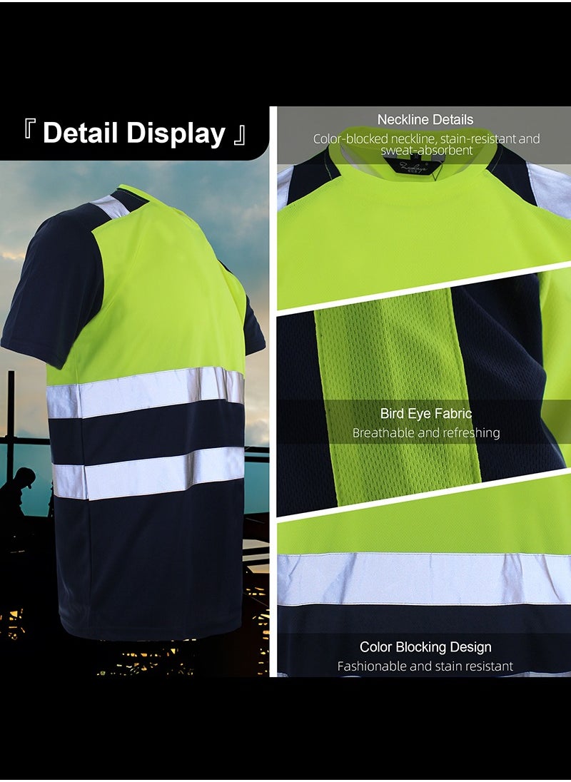 Zuolaya - Safety Shirts for Men Reflective High Visibility Quick Dry Short Sleeve Construction Work T Shirts Green/Black - Image 1