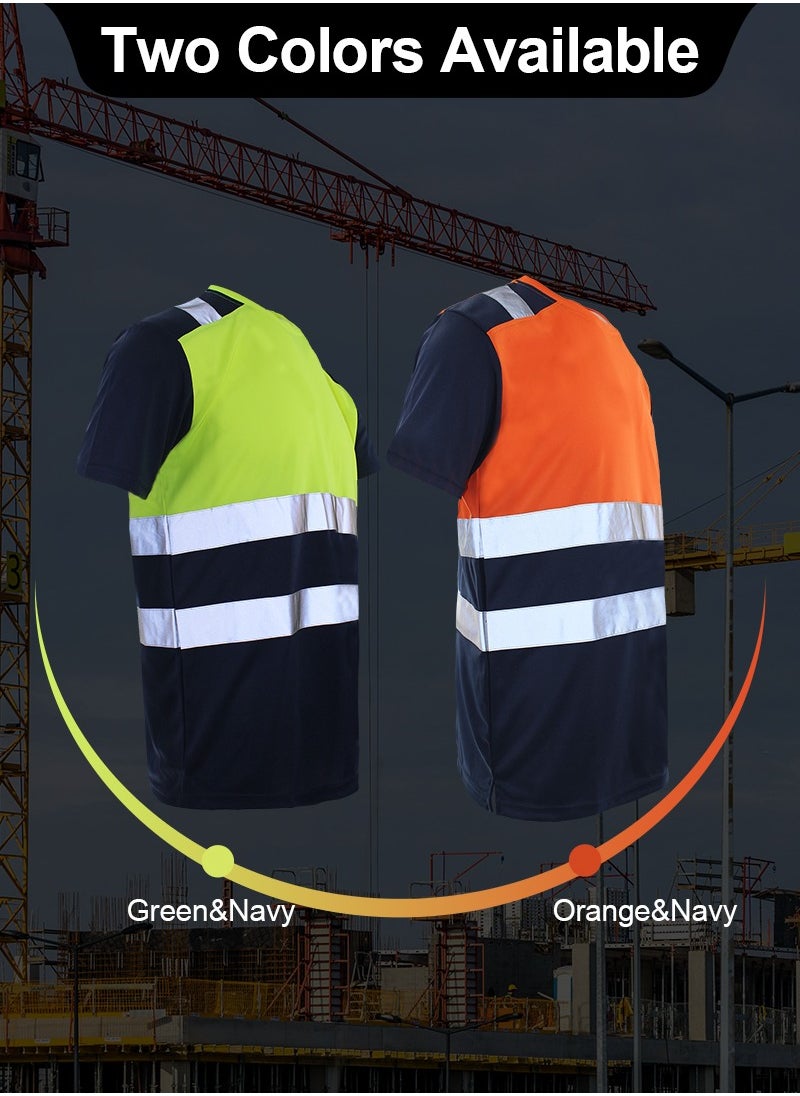 Zuolaya - Safety Shirts for Men Reflective High Visibility Quick Dry Short Sleeve Construction Work T Shirts Green/Black - Image 1
