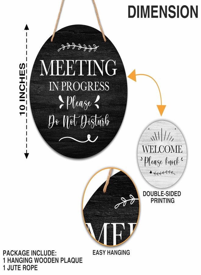 YQV Do Not Disturb Door Hanger Sign, Funny Office Decor Meeting in Progress Door Sign, Double Sided Welcome Door Sign for Cubicle Decor, 10 In Round Wooden Plaque -YMA03 - Image 2
